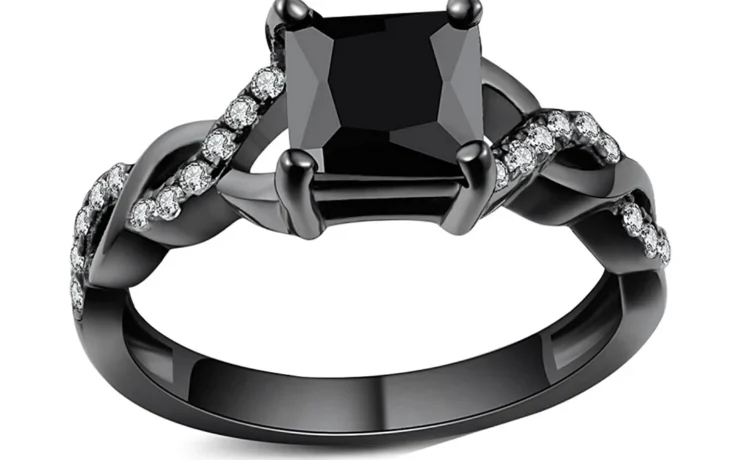 Black Sapphire Band Sterling Silver Mens Ring