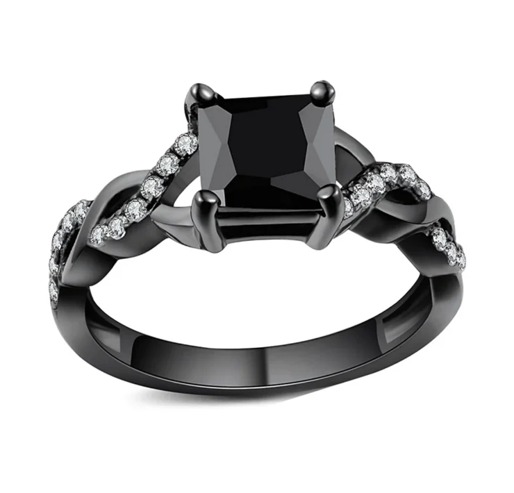 Black Sapphire Band Sterling Silver Mens Ring