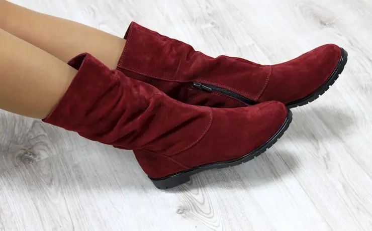 Экко ботинки женские демисезонные бордовые замшевые 4500