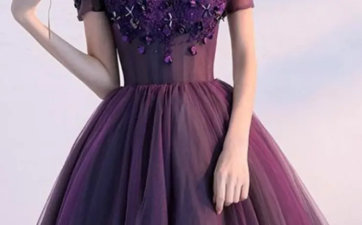 Фиолетовое платье на выпускной короткое