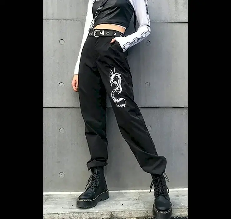 Goth outfit Грандж 2020 корейский штаны