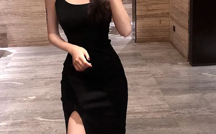 Корейские вечерние черные платья