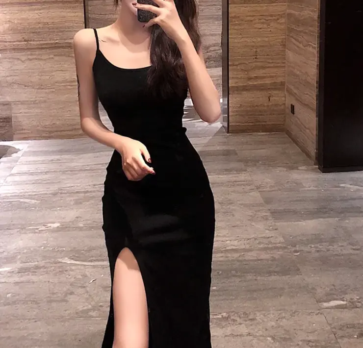 Корейские вечерние черные платья