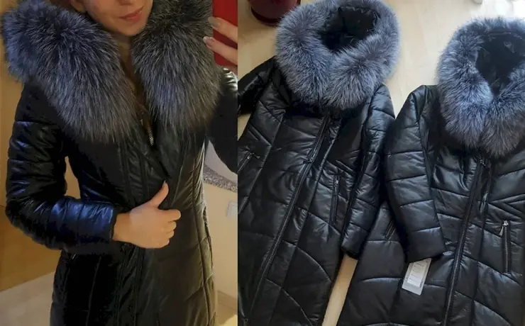 Куртка экокожа женская зима с мехом чернобурки