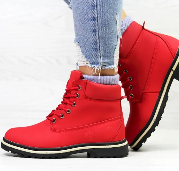 Тимбаланд красные зимние ботинки женские