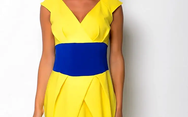 Желто синее платье