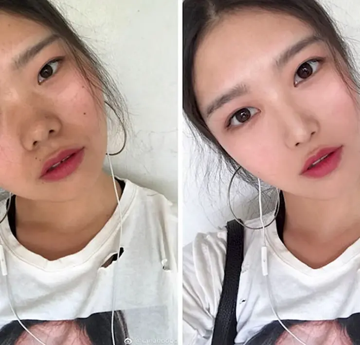 Корейский макияж до и после