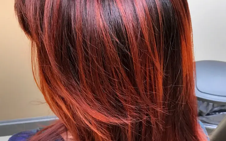 Рыжее мелирование на темные волосы
